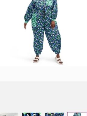 Plus Size Blue & Green Floral Print Jogger Pants